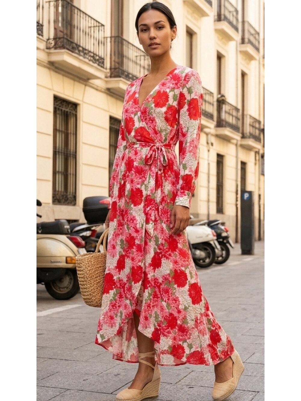 Inmod Floral High Low Maxi Dress Faux Wrap Long Sleeve NWT Medium
